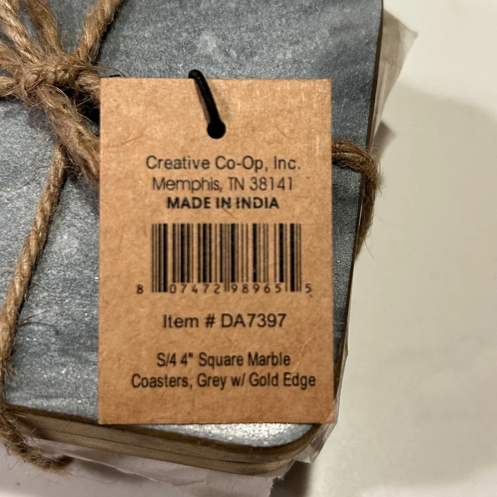 Blue Marble Coasters with Gold Edge NWT, Set of 4 - 4” Square